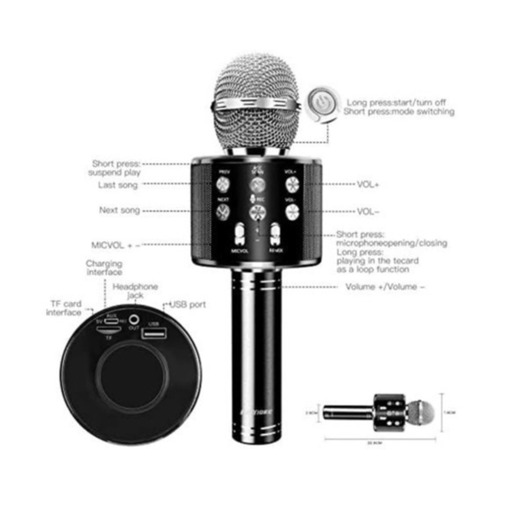 Wireless Bluetooth Karaoke Microphone Handheld Speaker Voice Changer Black NEW‎